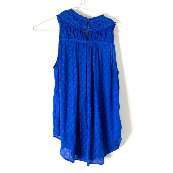 Anthropologie Maeve Blue Dot Ruffle Sleeveless Blouse - Picture 5 of 10
